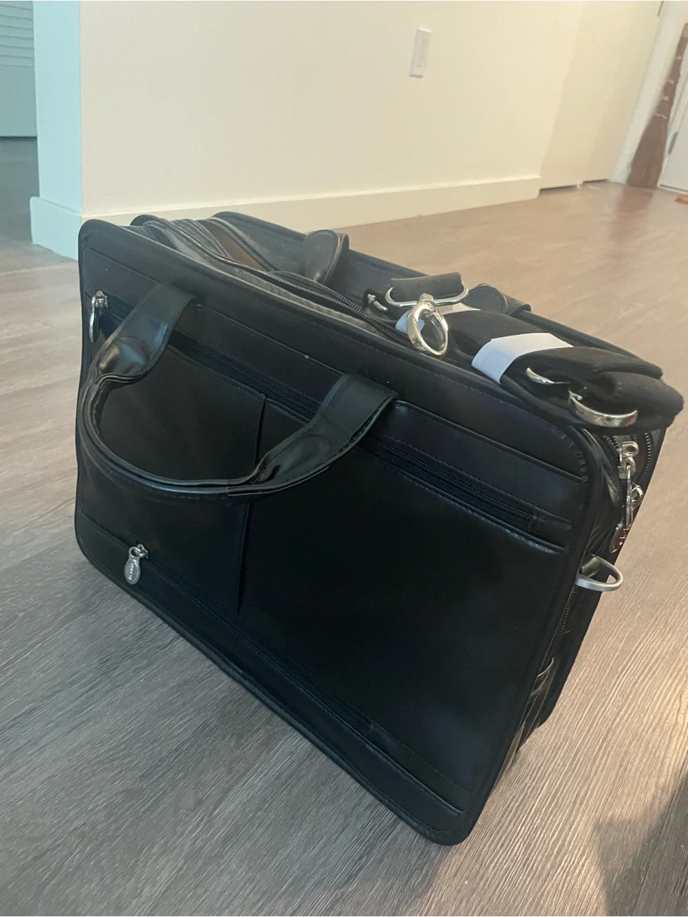 McKlein Elston Black Leather Laptop Briefcase with Shoulder Strap